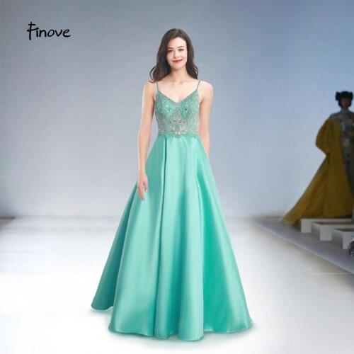 Finove New Prom Dresses Long 2020 Sexy See-through Beading A-line Stain Party Gowns for Girls Plus Size
