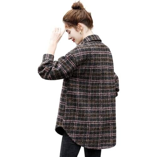 Plaid jacket blouse long spring and autumn 2021 new loose and versatile outer jacket bottoming shirt
