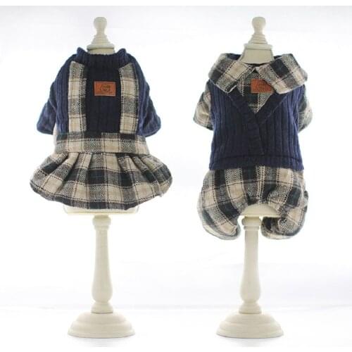 Warm Winter Jumpsuit for Dogs Plaid Dog Dress Coat Clothes for Small Dogs Soft Inside XS S M L XL