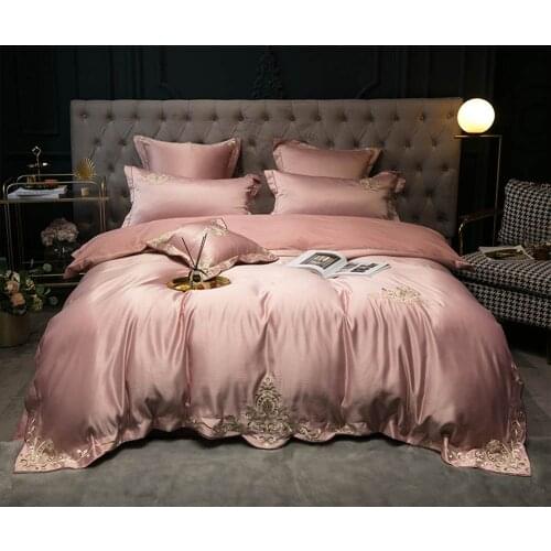 Svetanya Satin Artificial Silk Bedding Set Hotel Fitted Sheet Linens Queen King Duvet Cover Set