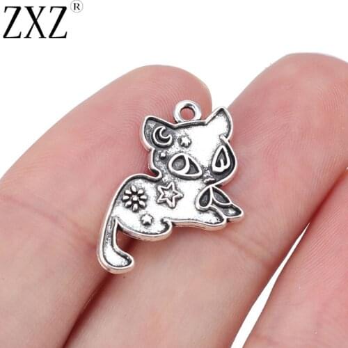 ZXZ 20pcs Tibetan Silver Cat Charms Pendants Beads for Necklace Bracelet Earring Jewelry Making Accessories 20x16mm