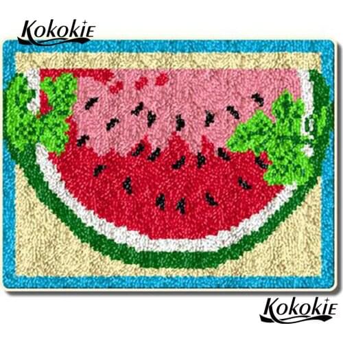 DIY latch hook rug canvas printed vloerklee diy tapijt foamiran for needleworksets knooppakket watermelon floor crochet tapis