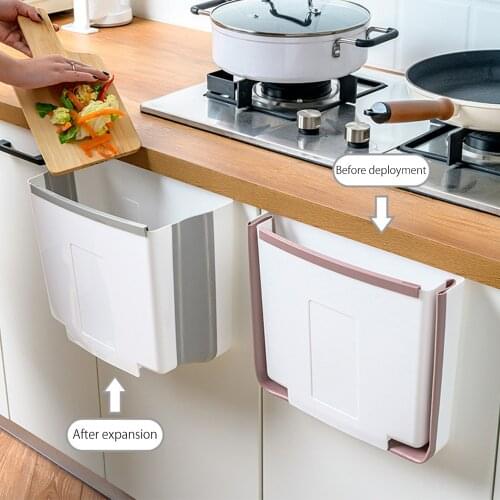 Kitchen Folding Trash Can Wall Mounted Garbage Basket Car Recycle Bin Trash Bin Kitchen Door Hanging Dustbin Garbage Rubbish Bin