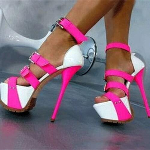 Summer Gladiator Platform Stiletto High Heels Dress Sandals Open Toe White Black Rose Red Party Shoes Women US Plus Size 5-15