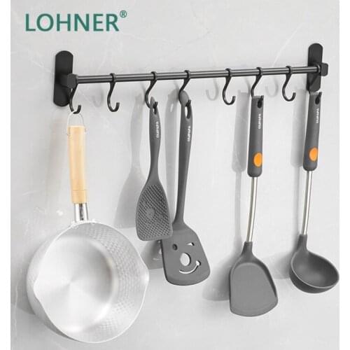 Lohner Nordic Simple Hole-Free Alumimum Kitchen Wall Hook Row Hook Hanging Rod Strong Handdoek Haakjes Bathroom Shower Shelf