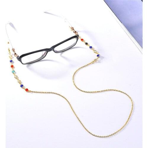 Fashion Color Sunglasses Chain Metal Halter Neck Glasses Retro Chain Crystal Beaded Mask Rope Anti-skid Chain Charm Mask Chain