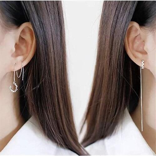 Fashion simple earrings wave zircon earrings ladies white gold long tassel earrings womens jewelry
