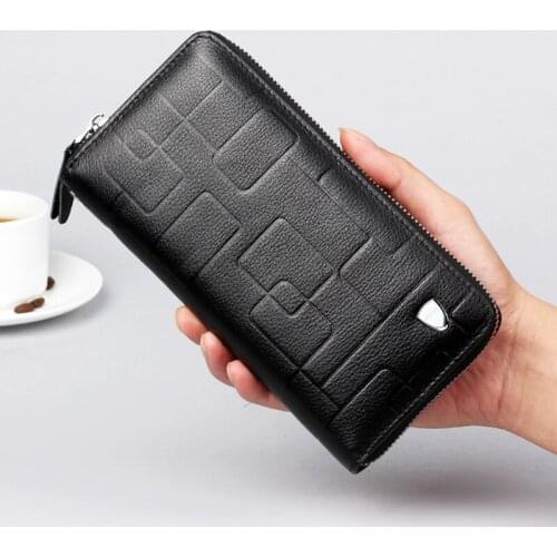Men Fashion Genuine Leather Cowhide Wallet Phone Case Zipper Clutch Purse Handbag Bank Credit ID Card Holders Coin Pocket Bag