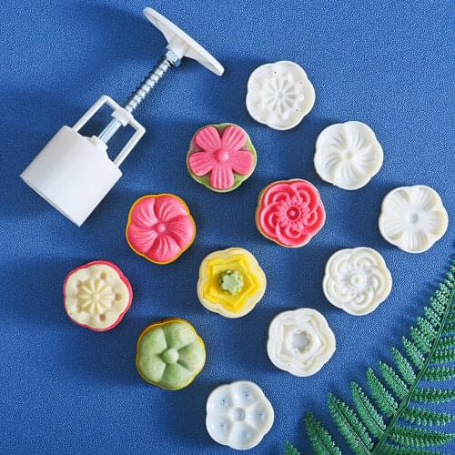 6 Style Flower Mooncake Mold Set Mid Autumn Festival DIY Hand Pressure Fondant Moon Cake Mould Decoration Kitchen Baking Tools