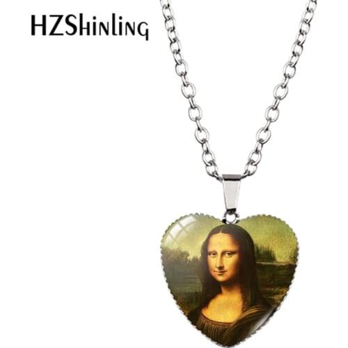 2020 New Leonardo Da Vinci Paintings Pendant Necklace Mona Lisa Glass Cabochon Photo Handmade Jewelry Heart Pendants