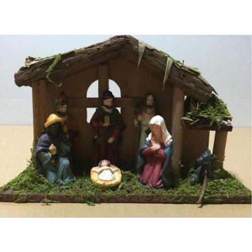 New wooden house Jesus Christ, baby, virgin, Joseph Christmas manger Group decoration gift