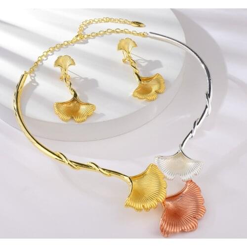 Viennois Dubai Jewelry Sets Multicolor Ginkgo Leaf Plant Necklaces Earrings for Women Indian Jewelry Wedding for Bride Costume