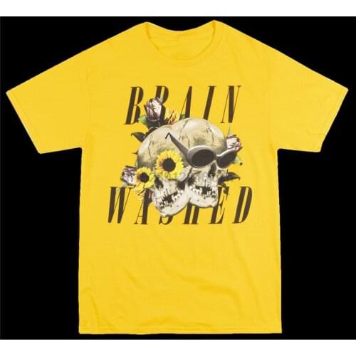 PACSUN BRAINWASHED SKULLS T-SHIRT MENS YELLOW GOLD FASHION GRAPHIC TEE NWT For Youth Middle-age The Old