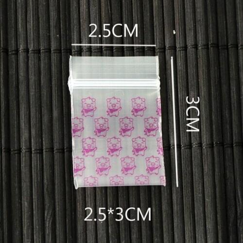 300pcs Plastic Bags 2.5x3cm / 0.98inch x1.18inch Jewelry Ziplock Zip Zipped Lock Reclosable Poly Pink Pig Printed Packaging Bags