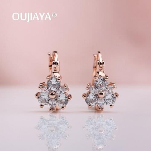 OUJIAYA Luxury Big Drop 585 Rose Gold Dangle Earrings white Natural Zircon woman Wedding Hot Accessories Party Fine Jewelry A240