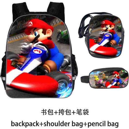 3pcs/Set School Bag Mario Bros Backpack Children Combination Bookbag Boys Girls School Backpack Daily Mochila