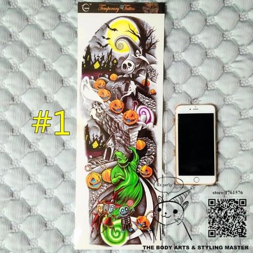 SHNAPIGN "The Halloween"Full Sleeve Temporary Body Art,Flash Arm Tattoo Stickers 48*17cm Waterproof Henna Adult Sex Products