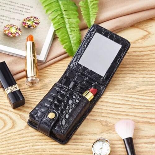 Lipstick Cosmetic Bag With Mirror Makeup Bag Travel Pouch Organizer Leather Portable Beauty Case Toolbox Small Storage Cases