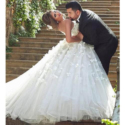 LORIE Princess Wedding Dress Sweetheart Appliqued with Flowers Ball Tulle Backless Boho Wedding Gown Free Shipping Bride Dress