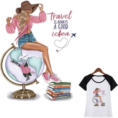 Travel The World Thermal Transfer Girl New Heat Transfer Washable Diy Accessory Clothing Deco Badges Stickers On Clothes