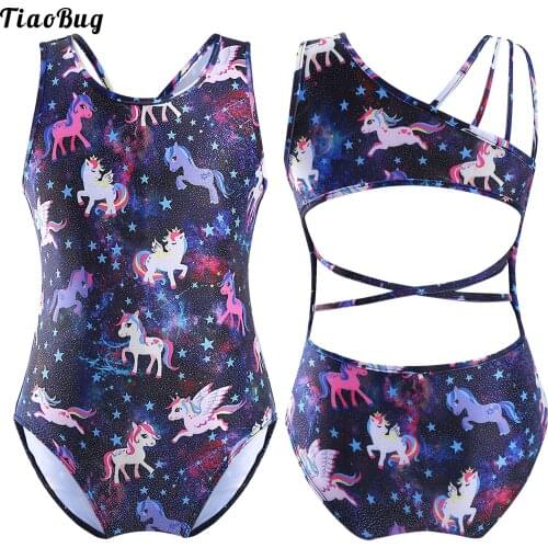 TiaoBug Summer Kids Girls Sleeveless Open Back With Straps Glittery Ballet Dance Gymnastics Leotard Jumpsuit Bodysuit
