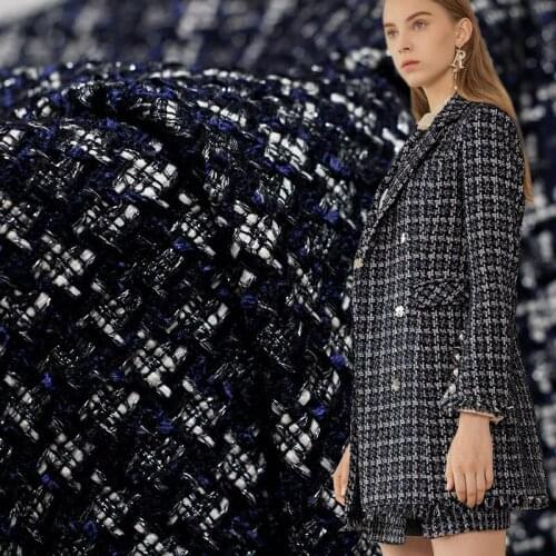 White waxberry France Blue Black Tweed Fabrics Garment Materials Autumn Women Jacket Suits Coat Sewing Cloth Tailor Freeshipping