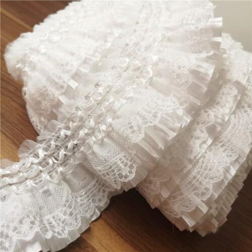 Straighten 2meter/lot 7.5cm wide good quality elastic ruffled lace trim home fabric sewing clothes and materials SC102