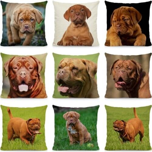 XUNYU Dog Pattern Cushion Cover 45x45 Bordeaux Bulldog Pillow Case Home Decoration DWG042