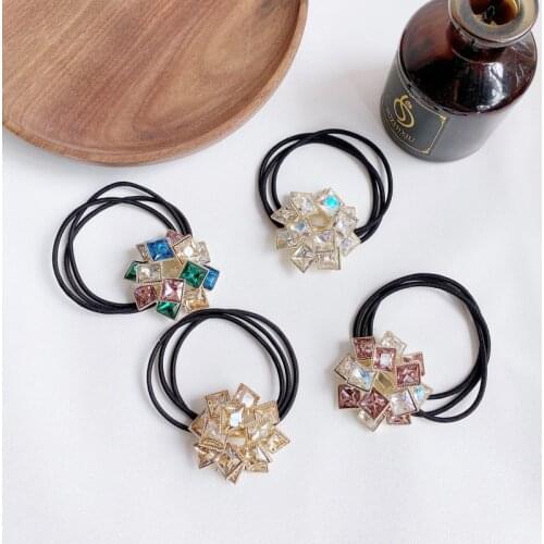 Female Fashion Elegant Crystal Hair Ties Lady Vintage Rhinestone Rubber Bands
