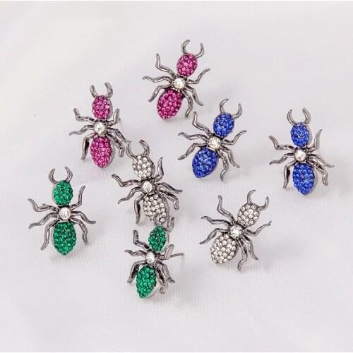 New Design Insect Vintage Rhinestone Spider Stud Earrings Women 4 Color Animal Jewelry Accessories