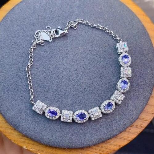 Luxurious geometry Square round natural blue sapphire Bracelet Natural gemstone bracelet S925 silver woman party gift jewelry