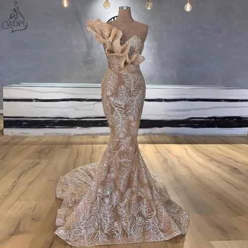 Sparkly Sequined Lace Mermaid African Prom Dresses Long V Neck Ruffled Sleeveless Graduation Formal Dress Plus Size Evening Gown