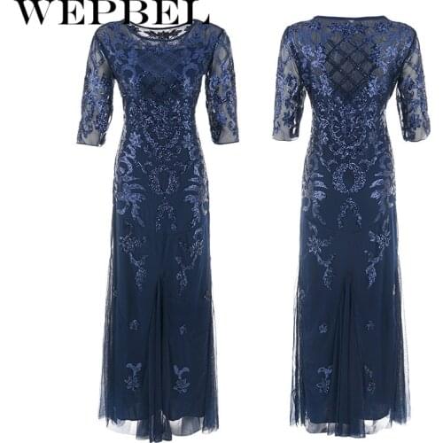 WEPBEL 1920 Beading Sequined Ladies Dress Women Floral Half Sleeve Fashion Vintage Dress Female Long Maxi Dresses