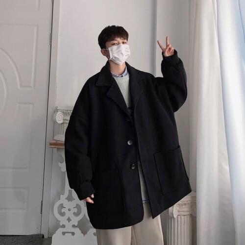 Winter Plus Cotton Thick Woolen Coat Mens Warm Fashion Oversized Woolen Coat Men Korean Loose Casual Woolen Coat Mens Overcoat
