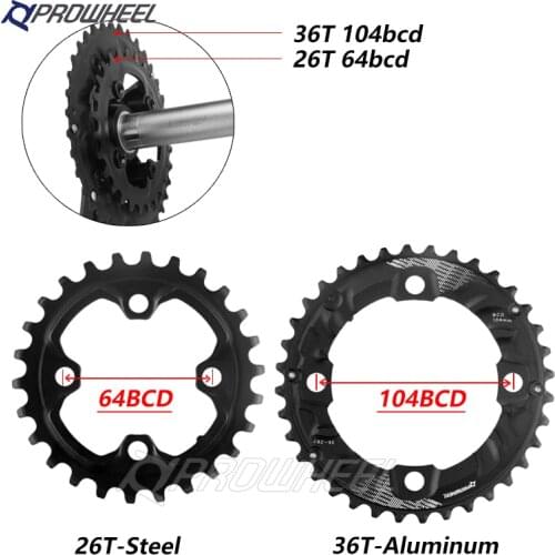 PROWHEEL 64BCD 104BCD MTB Fahrrad Sprockets Doppel Kettenblatt 26T 28T 36T 38T Kettenblatt Mountainbike kurbel zahn platte Teile