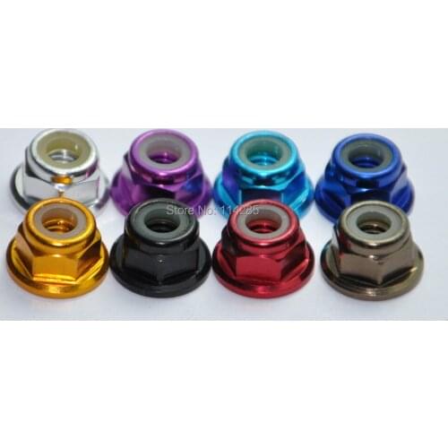 10pcs M2 M3 M4 M5 Aluminum Flanged Nylon Lock Nut Black,Blue,Red,Grey,Purple,Light blue,Silver