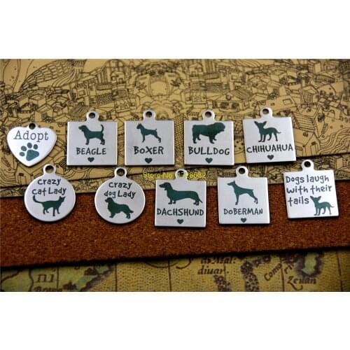 20pcs--stainless steel charms "Adopt/beagle/boxer/bulldog/chihuahua/crazy (dog)lady/dachshund/deberman" charm pendant