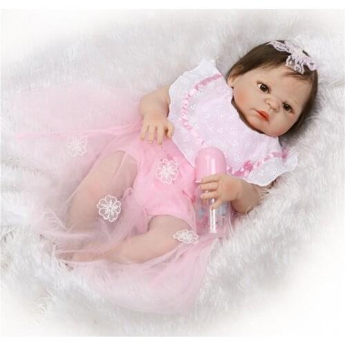22" Lovely bebe doll reborn girl full silicone reborn dolls high quality children gift pink princess reborn bonecas can bathe