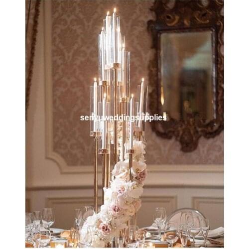 No candle） Metal Candle Holder Gold Silver Centerpieces For Wedding Table Dinner Candlesticks senyu2512