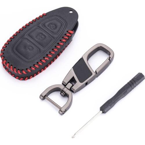 Genuine Leather Remote Control Car Keychain Key Cover Case for Ford Escape Ecosport Focus MK3 MK4 Kuga New Fiesta Smart Key