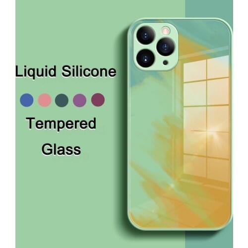 Tempered Glass Case for iPhone 12 Mini 11 Pro Max XS XR SE 2020 8 7 6 6S Plus Watercolor Liquid Silicone Lens Protect Back Shell