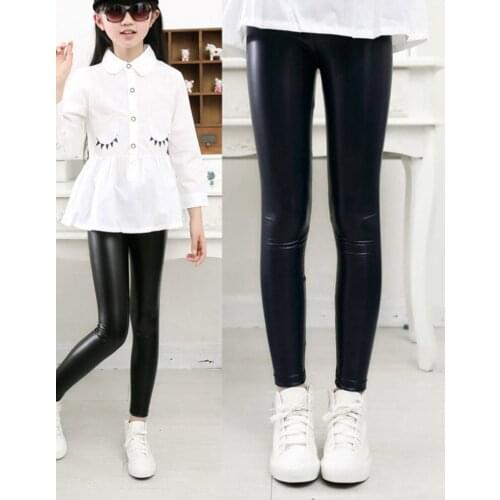 Kids Girls PU Leggings 2020 New Spring Aatumn Pencil Pants Slim Fit Children Skinny Pants Black Leather Leggings 3-12Y GL93