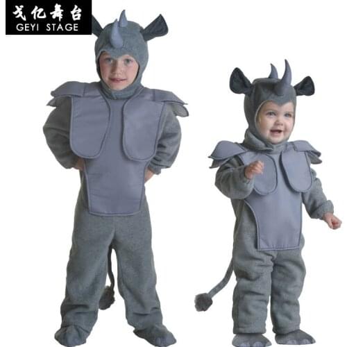 Kids Boy Rhino Onesies Kigurumi Costume Bull Cartoon Animal Halloween Party Rhinoceros Jumpsuits Pyjamas Suit
