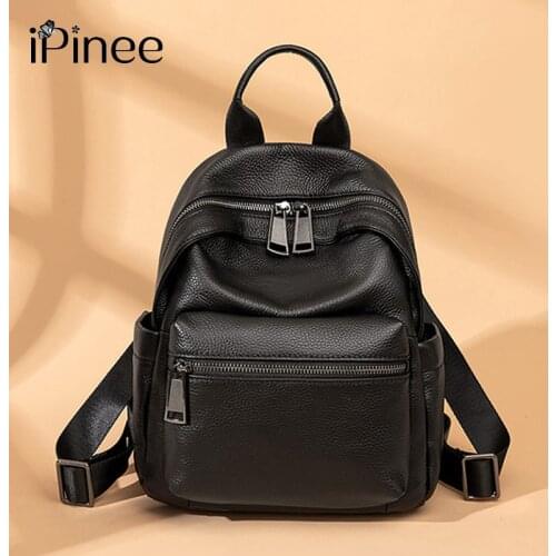 IPinee Genuine Leather Travel Backpack Women Designer Bags High Quality Shoulder Bags New School Bags For Teenagers Girls