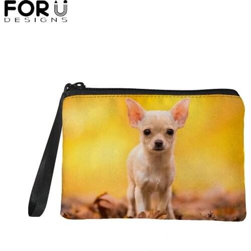 FORUDESIGNS Cute Chihuahua Dog 3D Print Women Coin Purse Casual Zipper Card Holder for Ladies Clutch Money Bag Wristlet Handbag