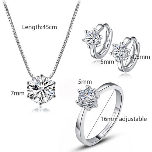 925 Sterling Silver Wedding Jewelry Set Dazzling AAAAA Zircon Necklace Earrings Ring For Women Anniversary Gift