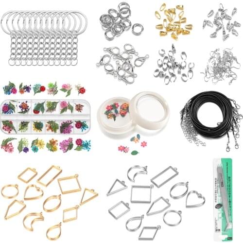 1 Set DIY Epoxy Resin Pendants Earrings Kits Hollow Glue Blank Pendant Base Sets Dried Flower Jewelry Making Necklace Tools