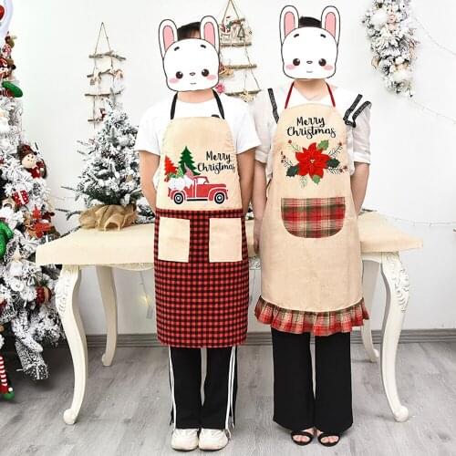 Kitchen Apron Red Truck Christmas Wish Tree Printed Sleeveless Cotton Linen Aprons For Men Women Home Cleaning Tools 82*63cm