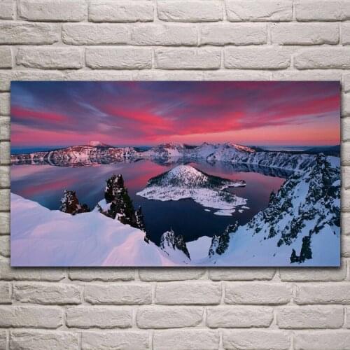 Ice lake red sunset beautiful winter nature landscape fabric poster living room home wall decorative canvas silk art print KJ154
