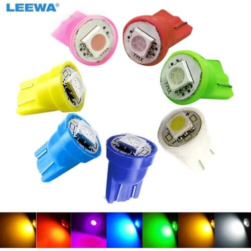 LEEWA 10pcs DC12V Car 168 194 T10 5050 Chip 1SMD LED Wedge Base Car LED Light Bulbs 7-Color #CA1525